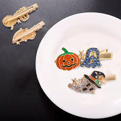 Halloween Pumpkin Ghost Hair Clips Rhinestone Hair Clips For Girls