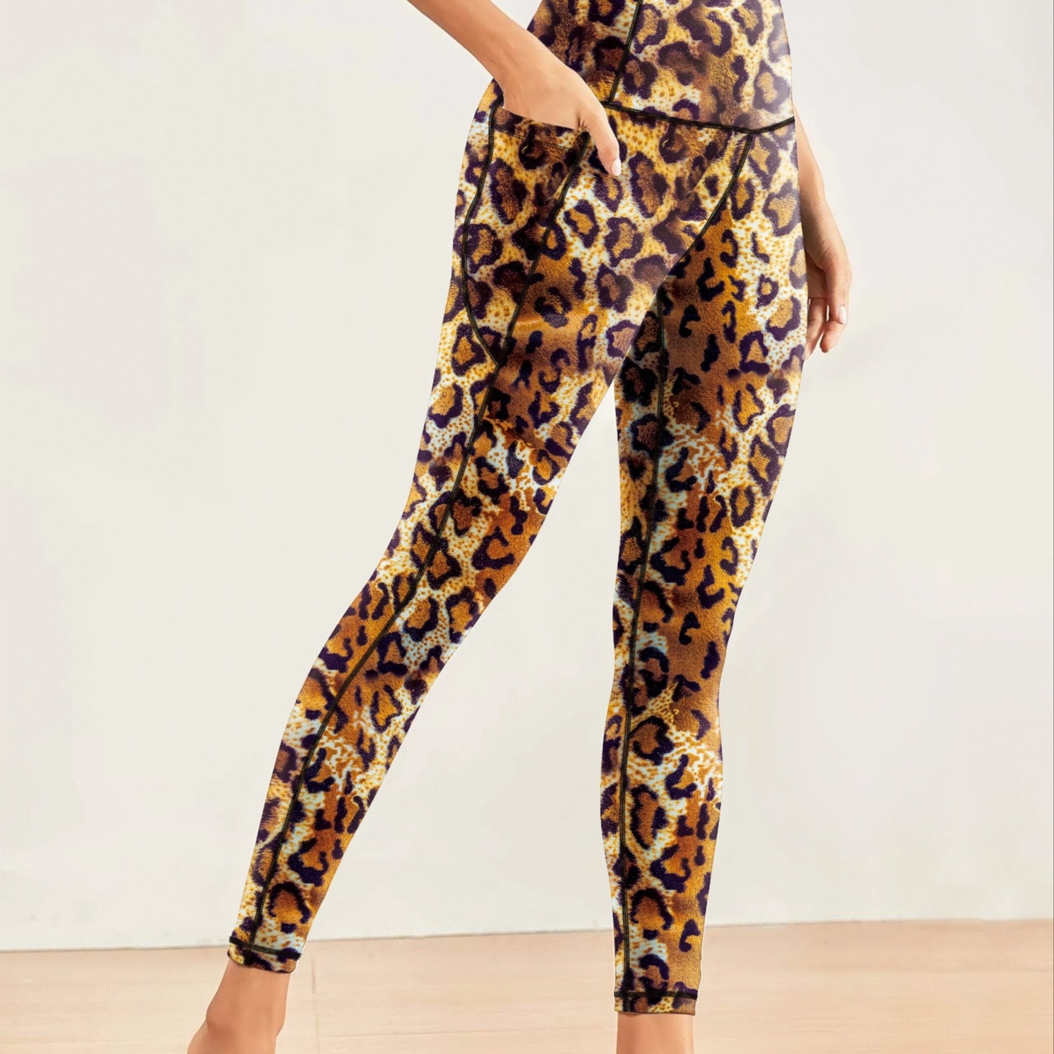 Leopard Print Yoga Pants High Elastic Leggings With Pocket