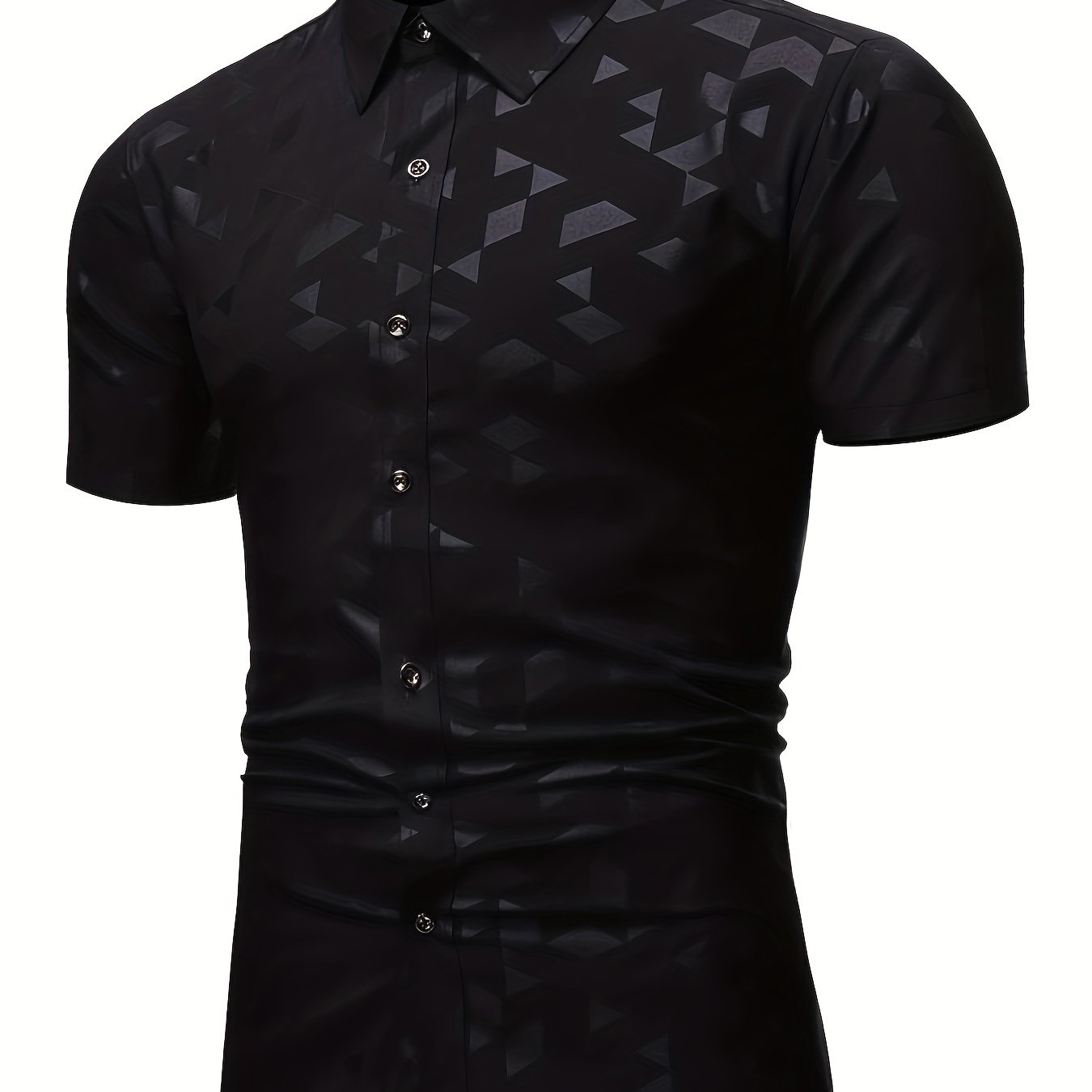 Men's Casual Triangle Embossed Top Shirt Short Sleeve Spring Summer