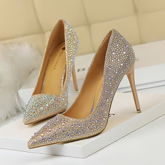 Glitter Rhinestone Wedding Shoes Pointed Toe Stiletto Heeled Pumps