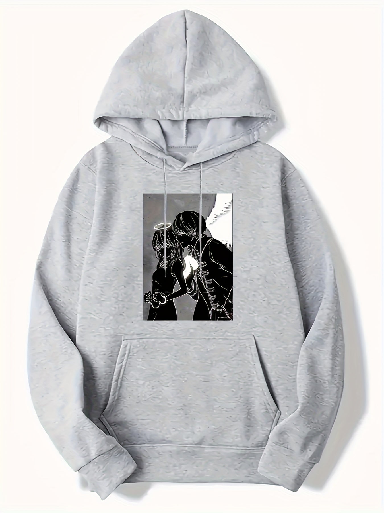 Angel Couple Anime Pattern Men's Hooded Sweatshirt