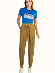 Sporty Drawstring Elastic Waist Pants Loose Fit Quick Dry