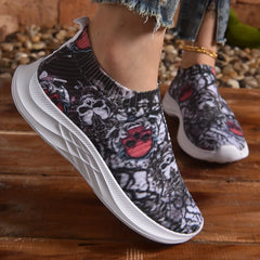Women's Halloween Horror Skull Slip On Shoes Flat Sneakers
