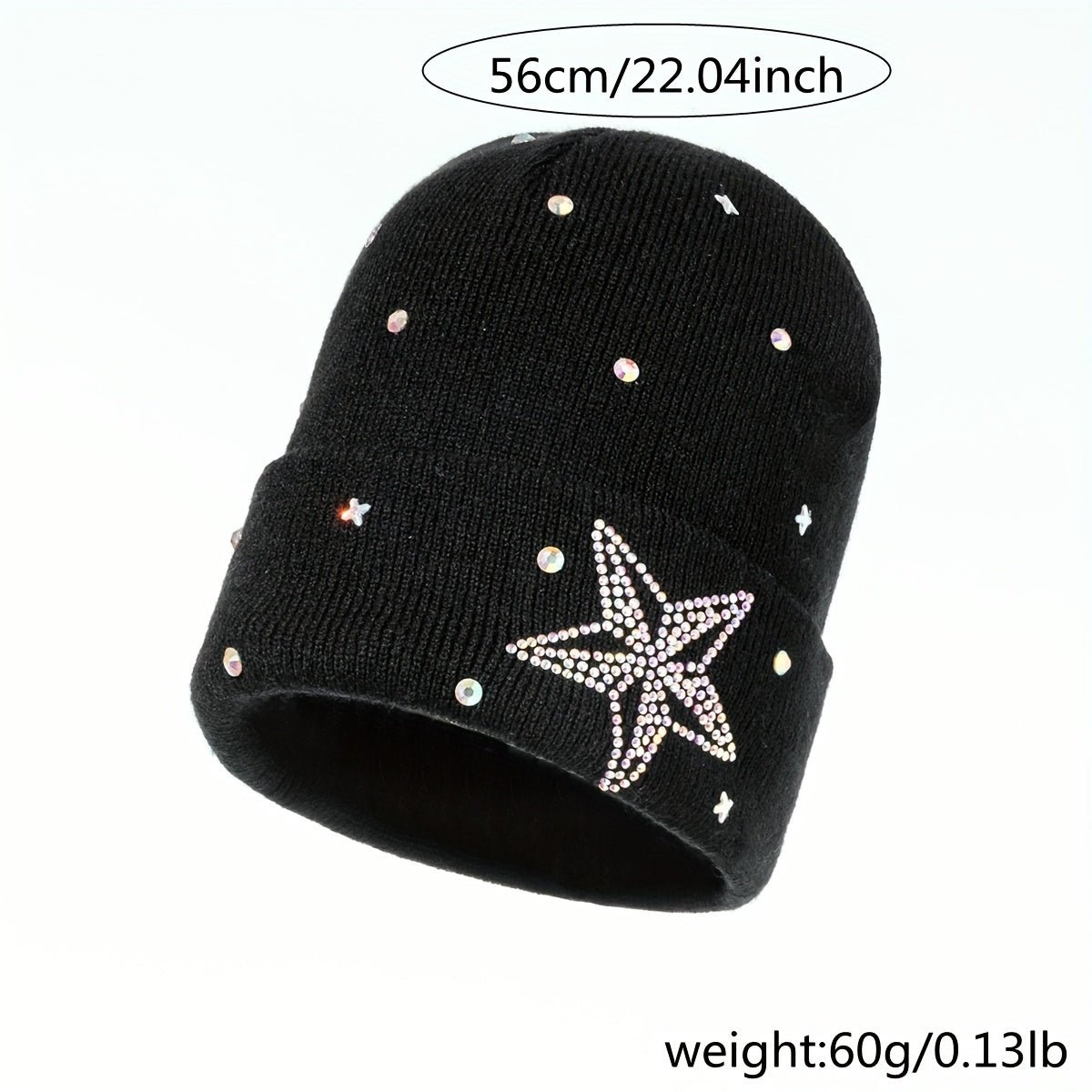 Rhinestone Star Beanie Casual Knit Hat Warm Skull Cap