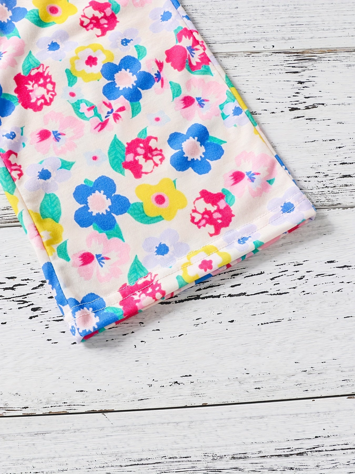 Girls Bow Floral Print Ruffle Sleeve Rompers Comfortable Casual Jumpsuit