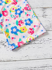 Girls Bow Floral Print Ruffle Sleeve Rompers Comfortable Casual Jumpsuit