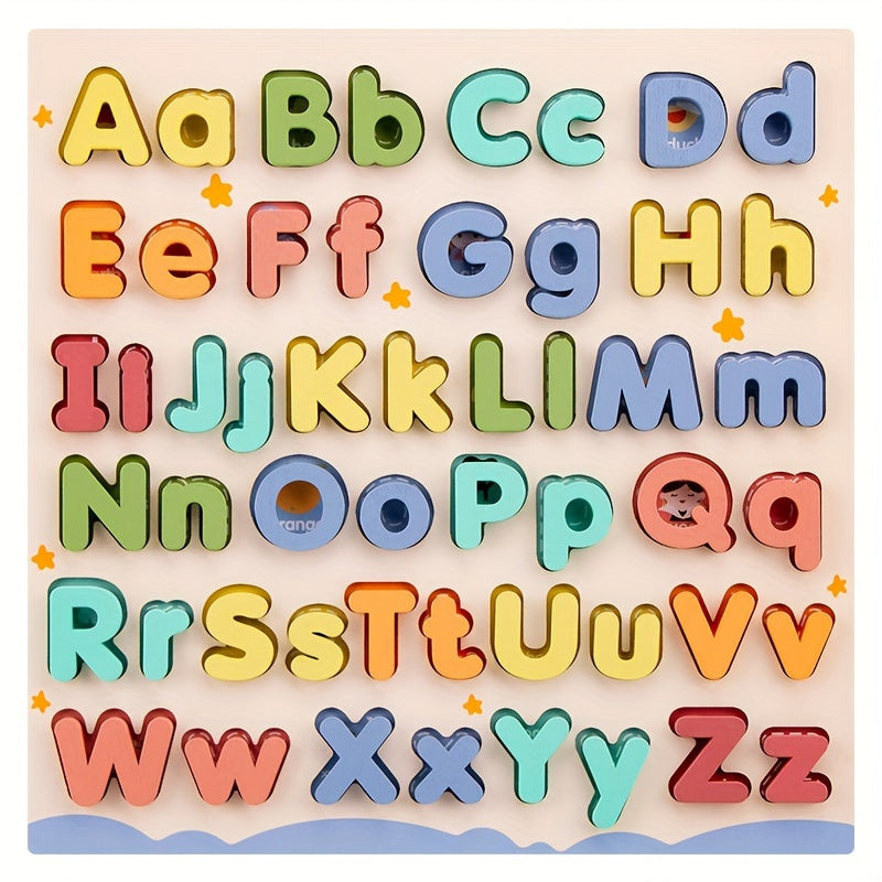 Wooden Letter Puzzle Board 52 Uppercase & Lowercase Letters Toy for Kids