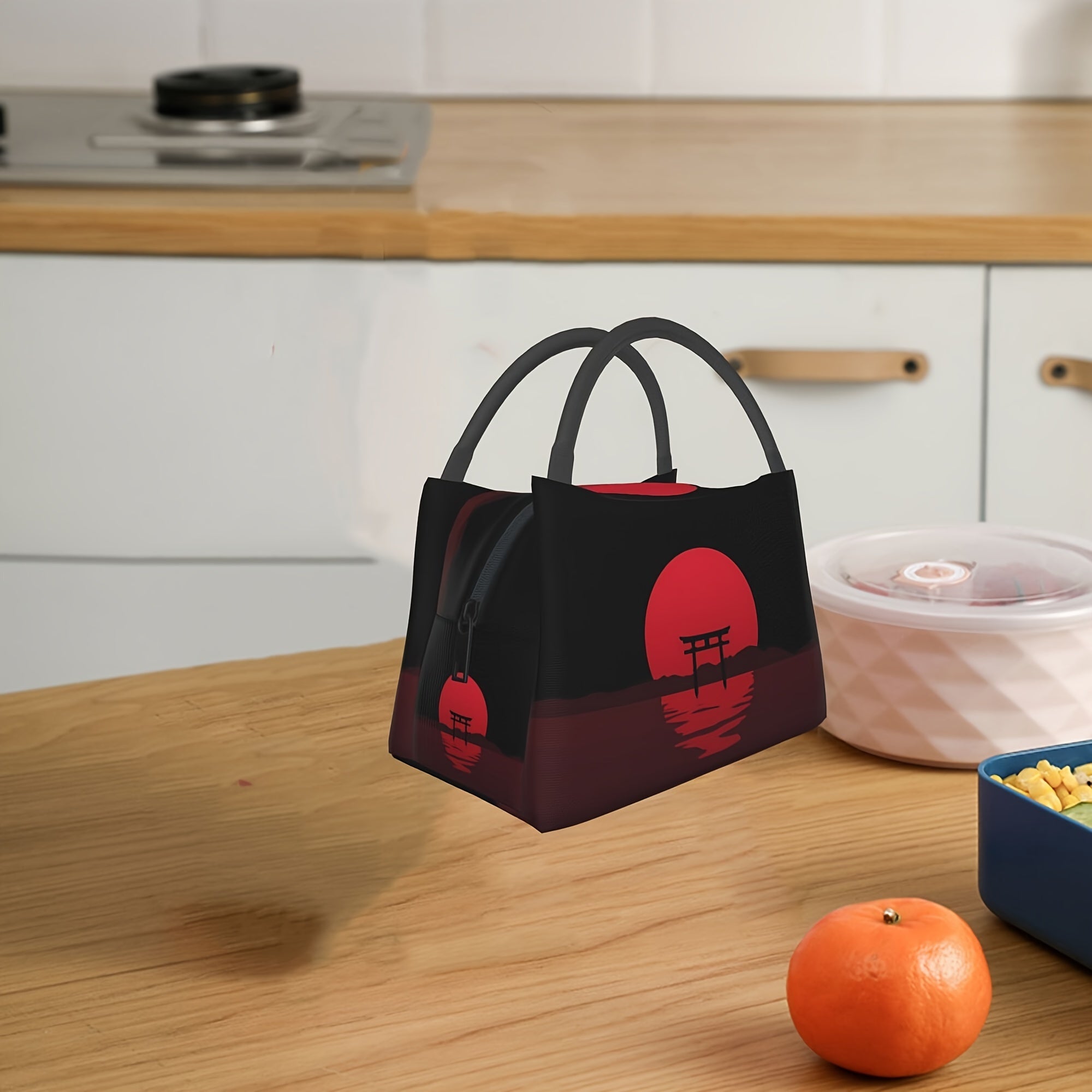 Japanese Sunset Scenery Insulated Lunch Bag with Zipper