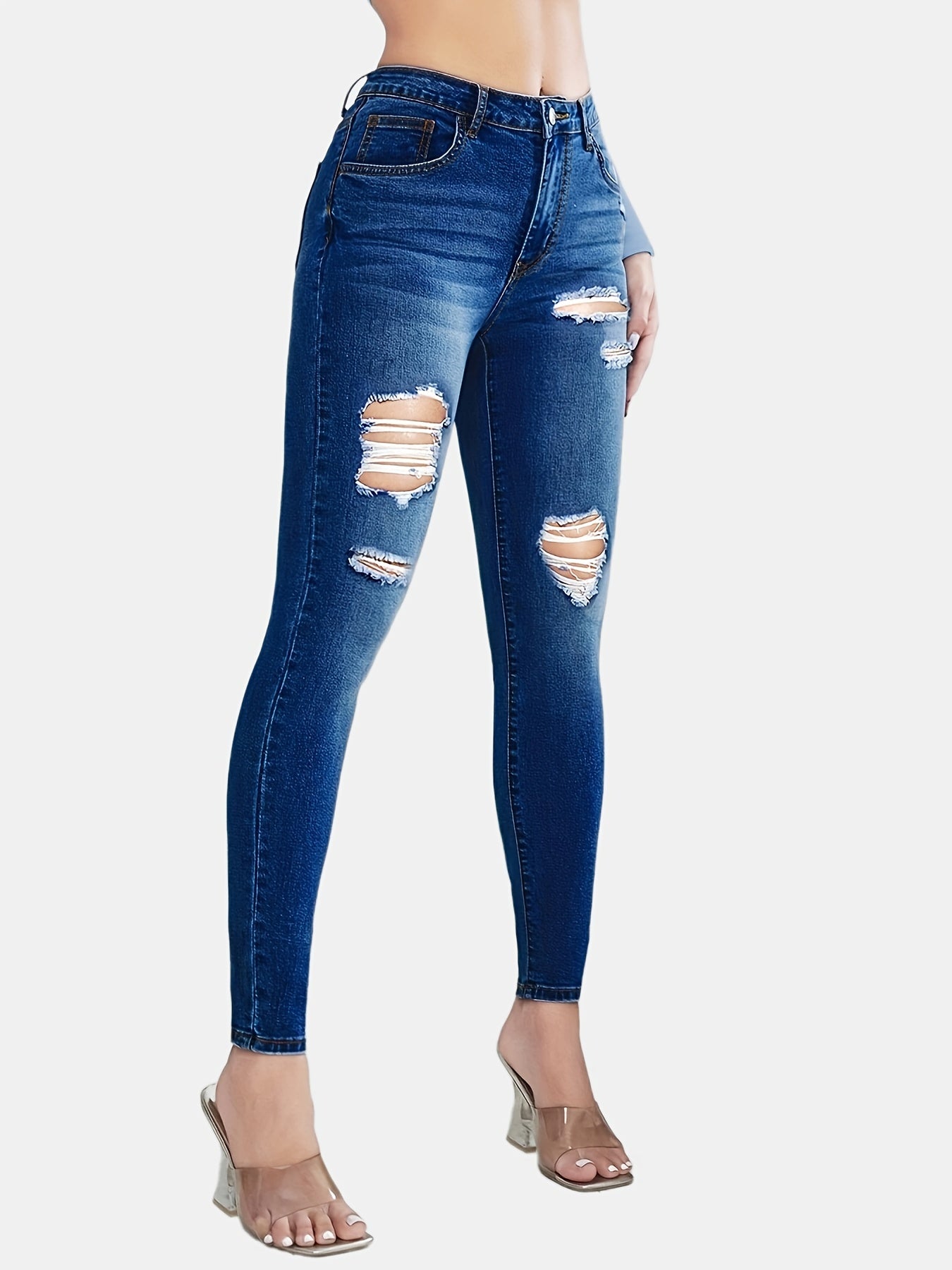 High Waist Skinny Jeans Slim Fit Distressed Denim Pants
