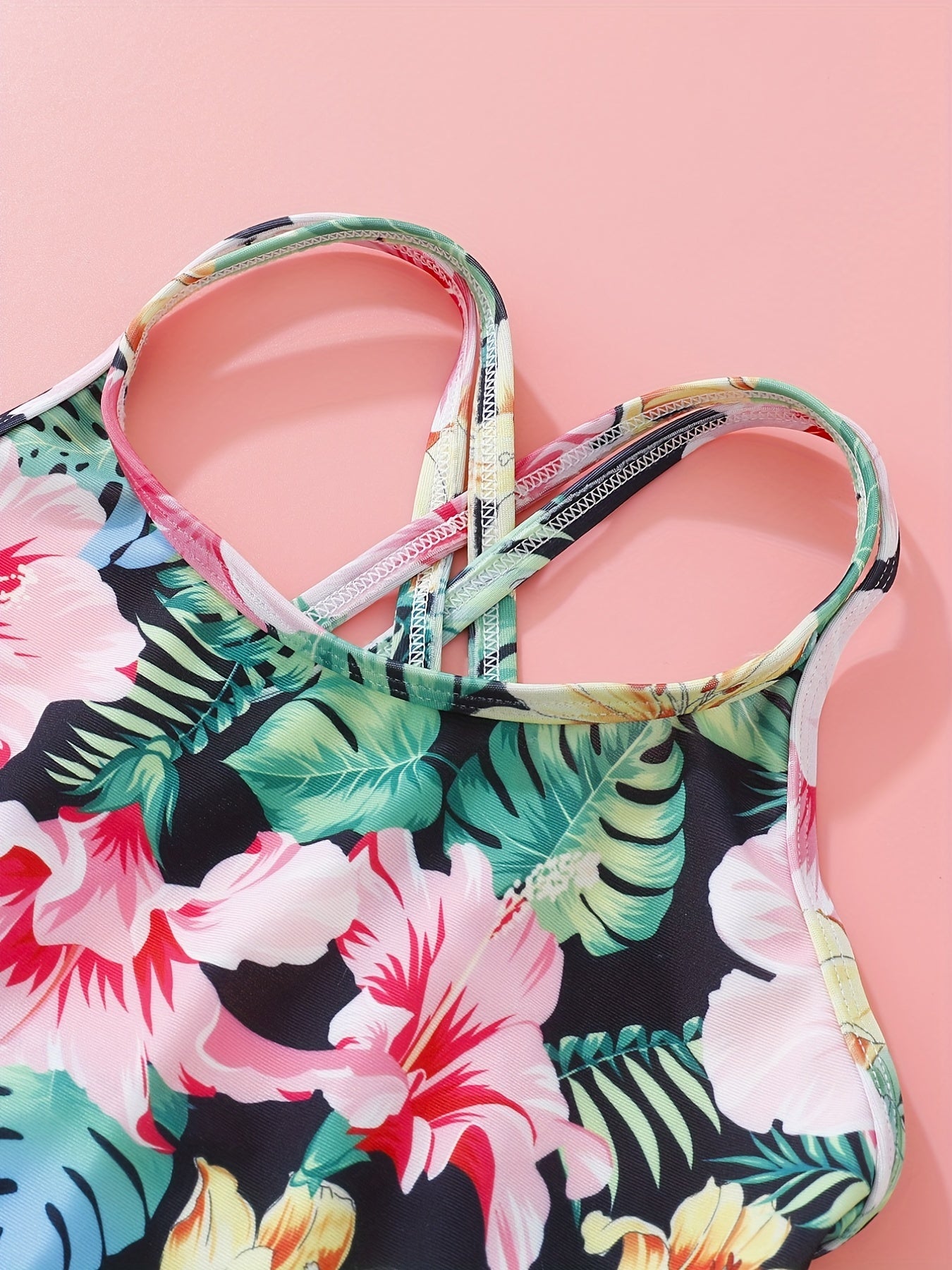 Toddler Girls Hawaiian Floral Swimsuit High Waist Swimwear