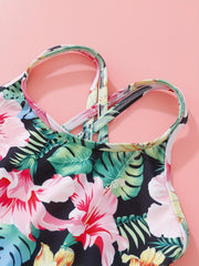 Toddler Girls Hawaiian Floral Swimsuit High Waist Swimwear