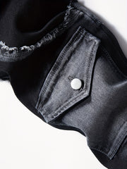Men's Patchwork Biker Jeans Medium Stretch Denim Pants