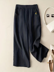 Casual Wide Leg Draped Pants with Embroidery Detail