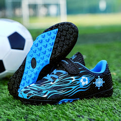Kids Turf Football Boots Hook Loop Fastener Outdoor TF Soccer Cleats