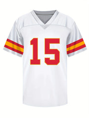 Men's American Football Jersey V-Neck Short Sleeve Stitched Rugby Sweatshirt