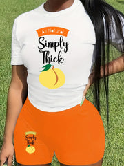 Graphic Letter Print Tee & Biker Shorts Set