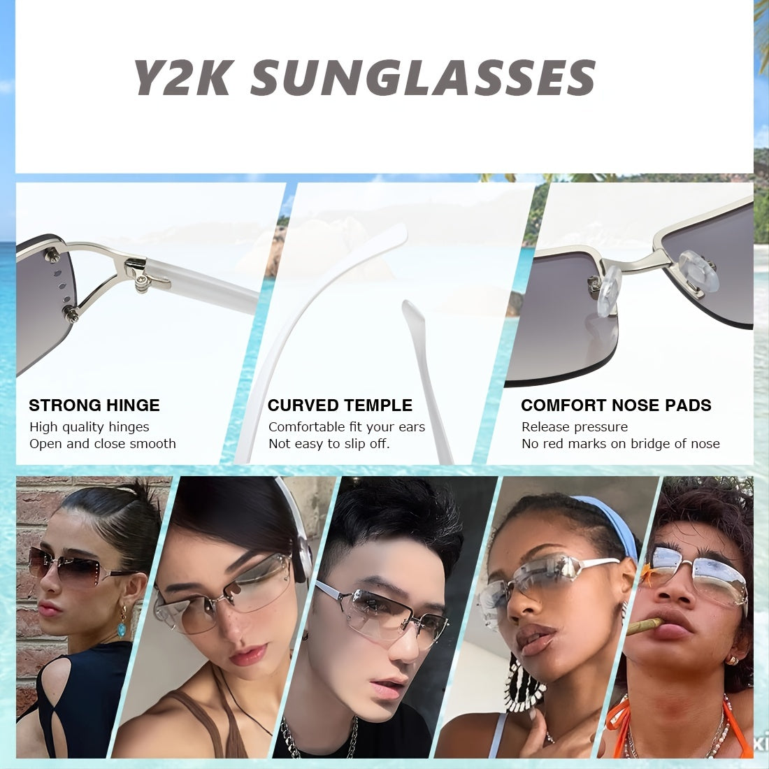 Y2K Sunglasses Women Rimless Rectangle Sun Glasses Shades