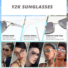 Y2K Sunglasses Women Rimless Rectangle Sun Glasses Shades