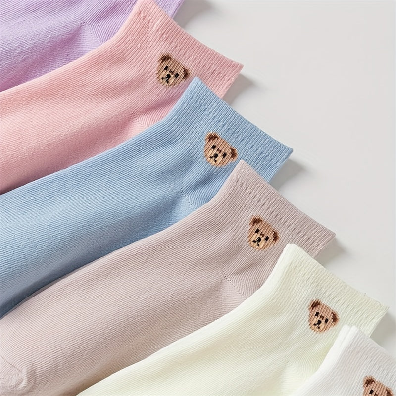 6 Pairs Cartoon Bear Print Socks Comfy & Crew Short Socks Women's Stockings