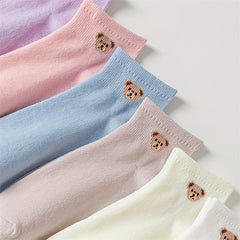 6 Pairs Cartoon Bear Print Socks Comfy & Crew Short Socks Women's Stockings