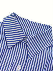 Nautical Stripe Print Button Up Long Sleeve Blouse