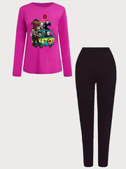 Halloween Casual Outfit Two Piece Set Women's Plus Cartoon Print