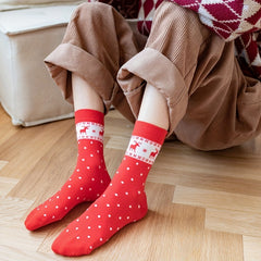 5 Pairs Polka Dot & Plaid Socks Women's Christmas Mid Tube Stockings