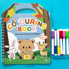 Reusable Animals Coloring Book for Kids with 6 Magic Water Based Markers
