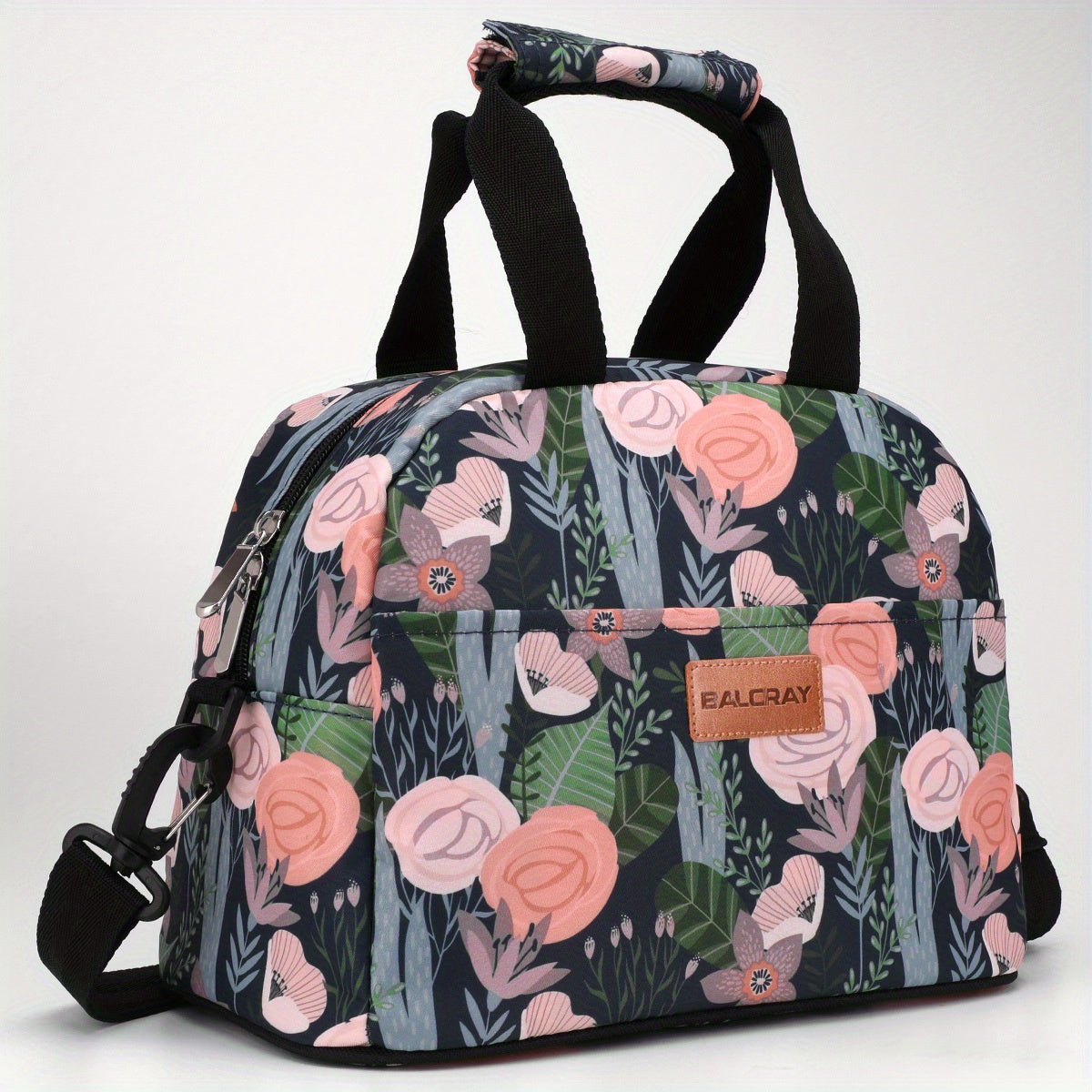 Insulated Lunch Bag with Pink Flower Strap