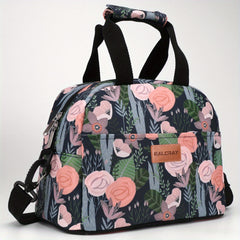 Insulated Lunch Bag with Pink Flower Strap