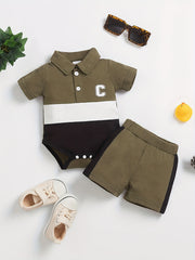 2pcs Baby Boy Shirt & Shorts Set Embroidery Stitching Newborn Casual Knitted