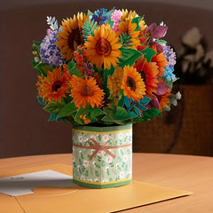 Pop Up Cards Sunflower Card 9 Inch Flower Bouquet Card Birthday Anniversary 3D