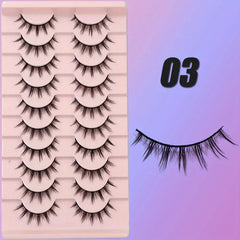 10 Pairs 3D Natural False Lashes Fluffy Soft Cross Manga Wispy Extension Makeup