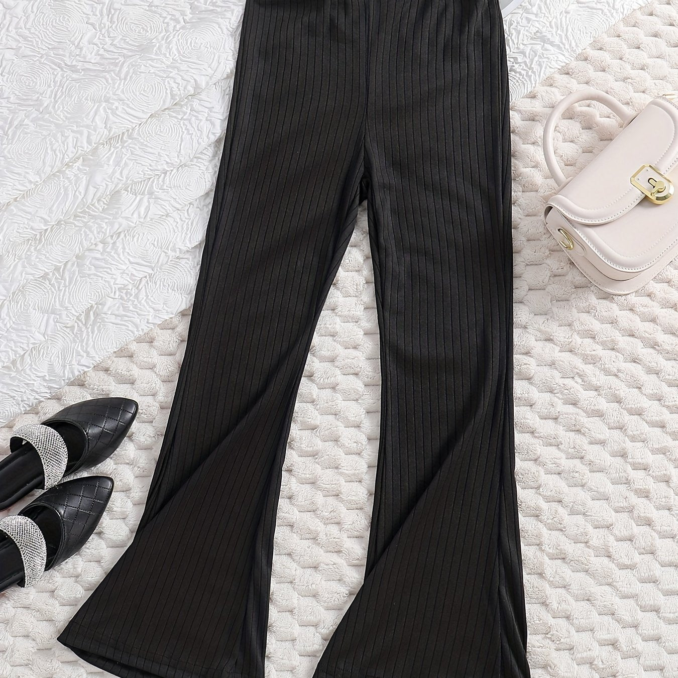 Girls' High Waist Flare Bell Bottom Knit Pants