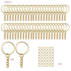 100pcs Key Ring Set Split Round Keychain Rings Bulk