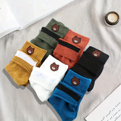6 Pairs Bear Print Socks Comfy & Mid Tube Women's Stockings