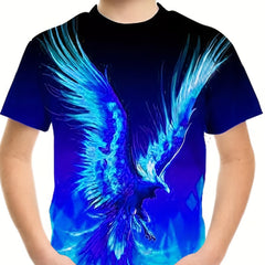 Eagle Graphic T-Shirt for Boys 3D Digital Print Casual and Stretchy Tee