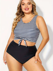 Modest Tankini Set Women's Plus Knot Front Crop Top Swimsuit