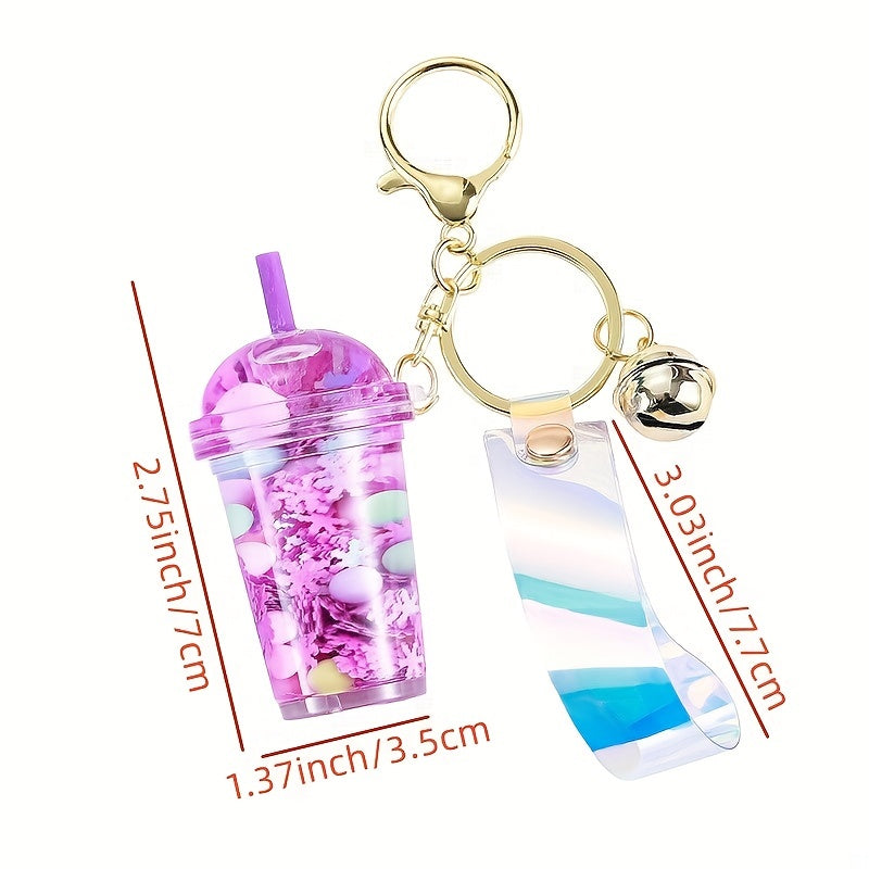 Acrylic Milk Tea Cup Keychain Sand Flow Bag Decoration Keychain
