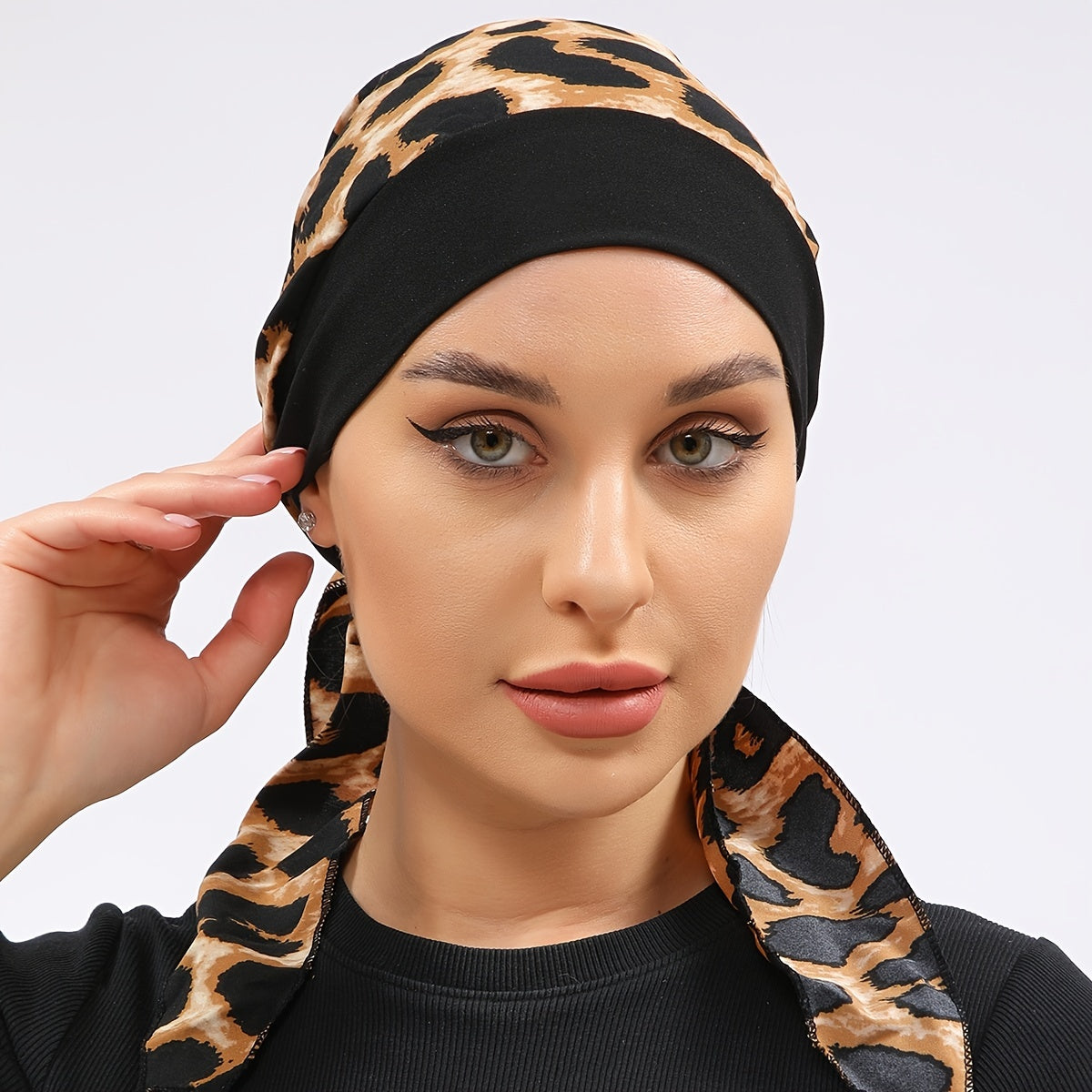 Leopard Print Turban Head Scarf Beanie Cap Chemo Hat