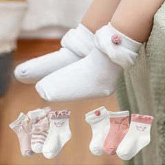 3 Pairs Baby Girls Lace Crew Socks Flower Embroidery Princess Socks