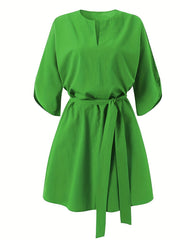 V Neck Mini Dress With Belt