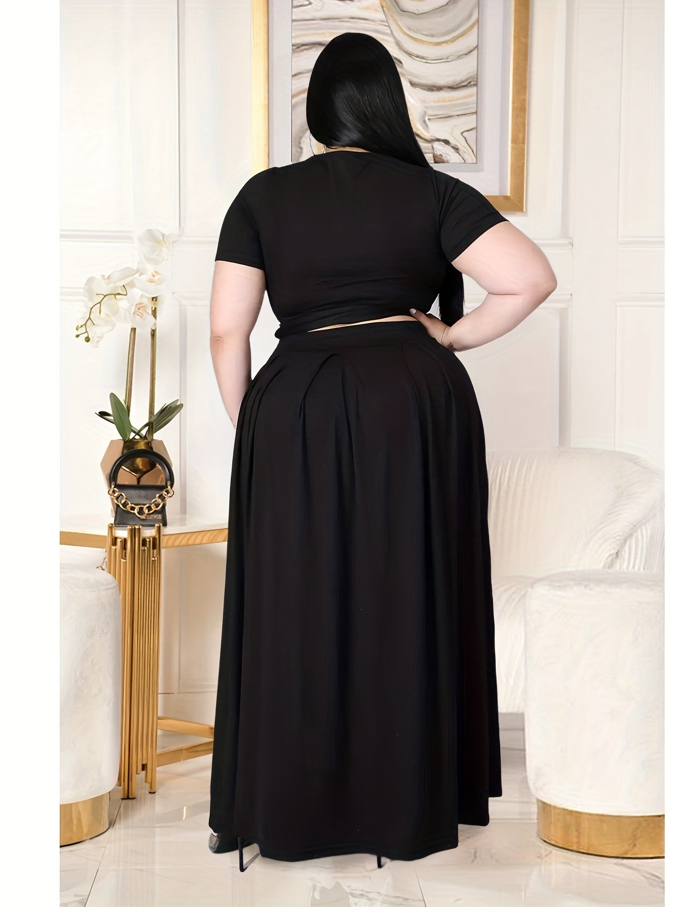 Sexy Outfits Set Women's Plus Solid Round Neck Short Sleeve Cross Knot