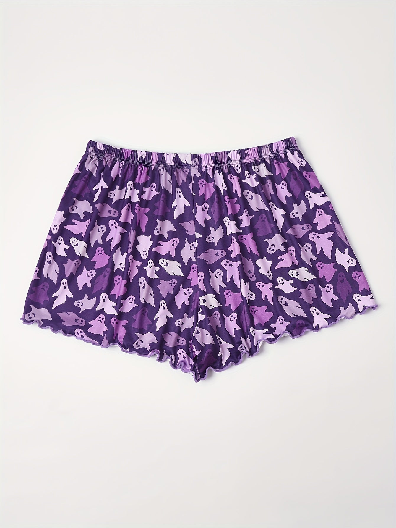 Cartoon Ghost Print Elastic Waist Pajama Shorts