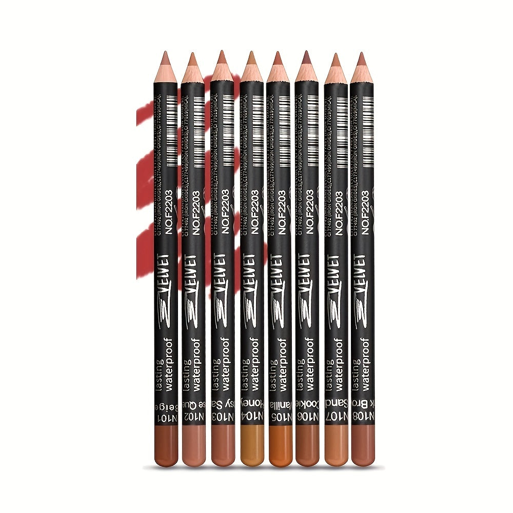 8pcs Waterproof Matte Lip Liners and Lip Gloss Set - Long Lasting