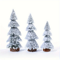 Tower Shaped Flocked Cedar Tree Tabletop Christmas Tree Decorations