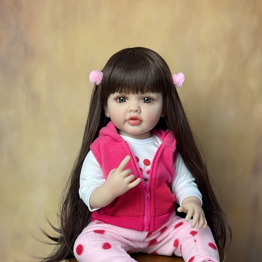55 Reborn Dolls Soft Silicone Dolls Long Hair Real Life Doll