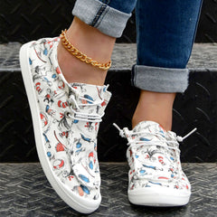 Women's Cartoon Print Canvas Loafers Lace Up Slip On Casual Low Top Shoes