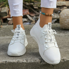 Women's Knitted Lace Up Sneakers Comfortable Breathable Running Shoes