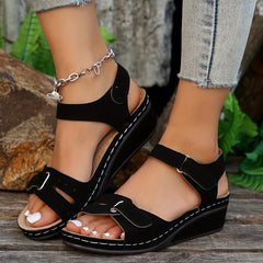 Women's Wedge Sandals Open Toe Double Hook & Loop Non Slip Shoes